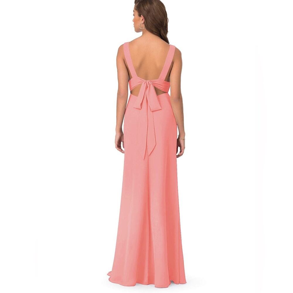 NWT Azazie Long Bridesmaid Dress Chiffon Criss Cross Tie Cut Off Back 6